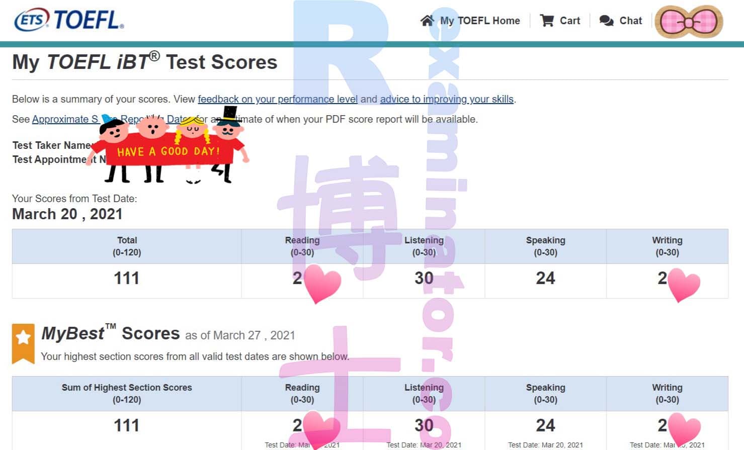 score image for Trampa en TOEFL success story #143