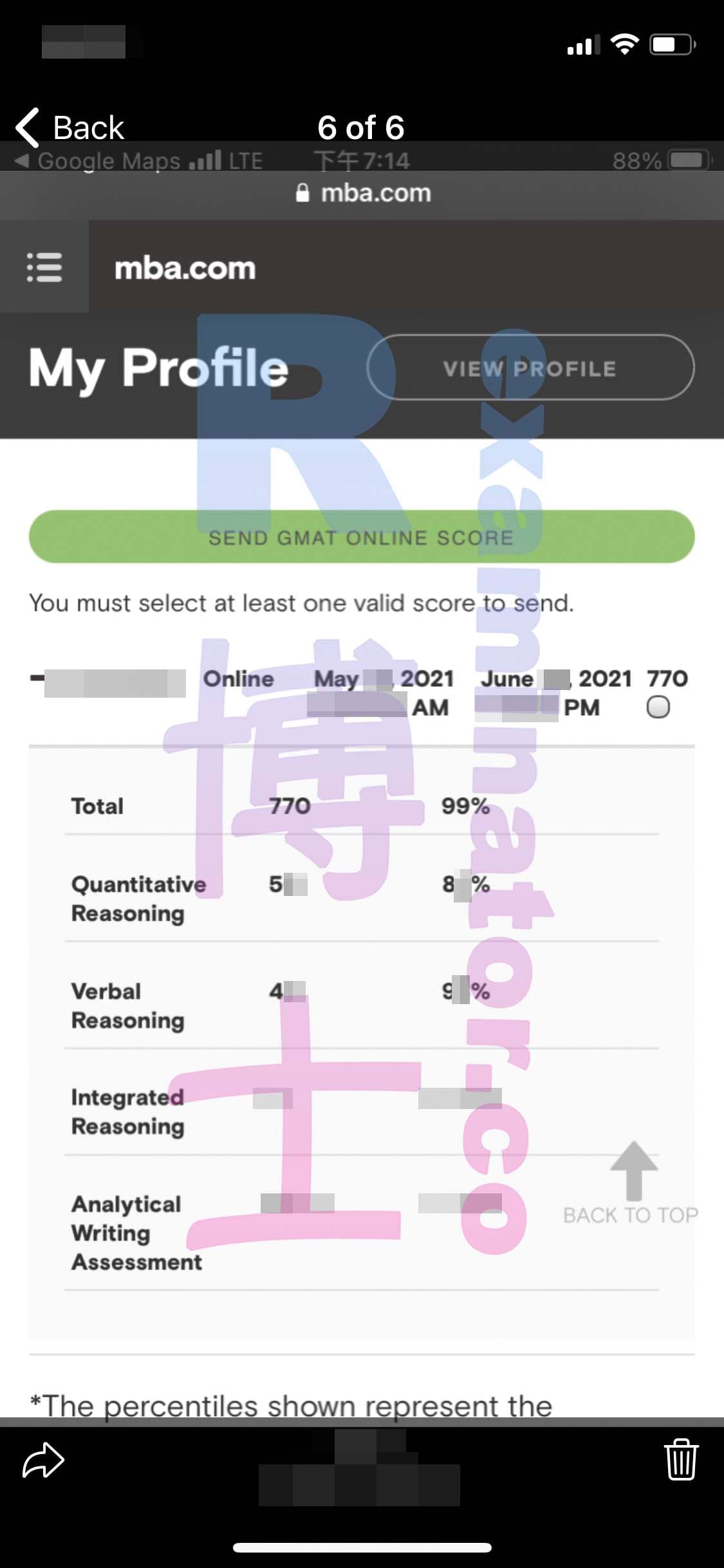 score image for Trampa en GMAT success story #164