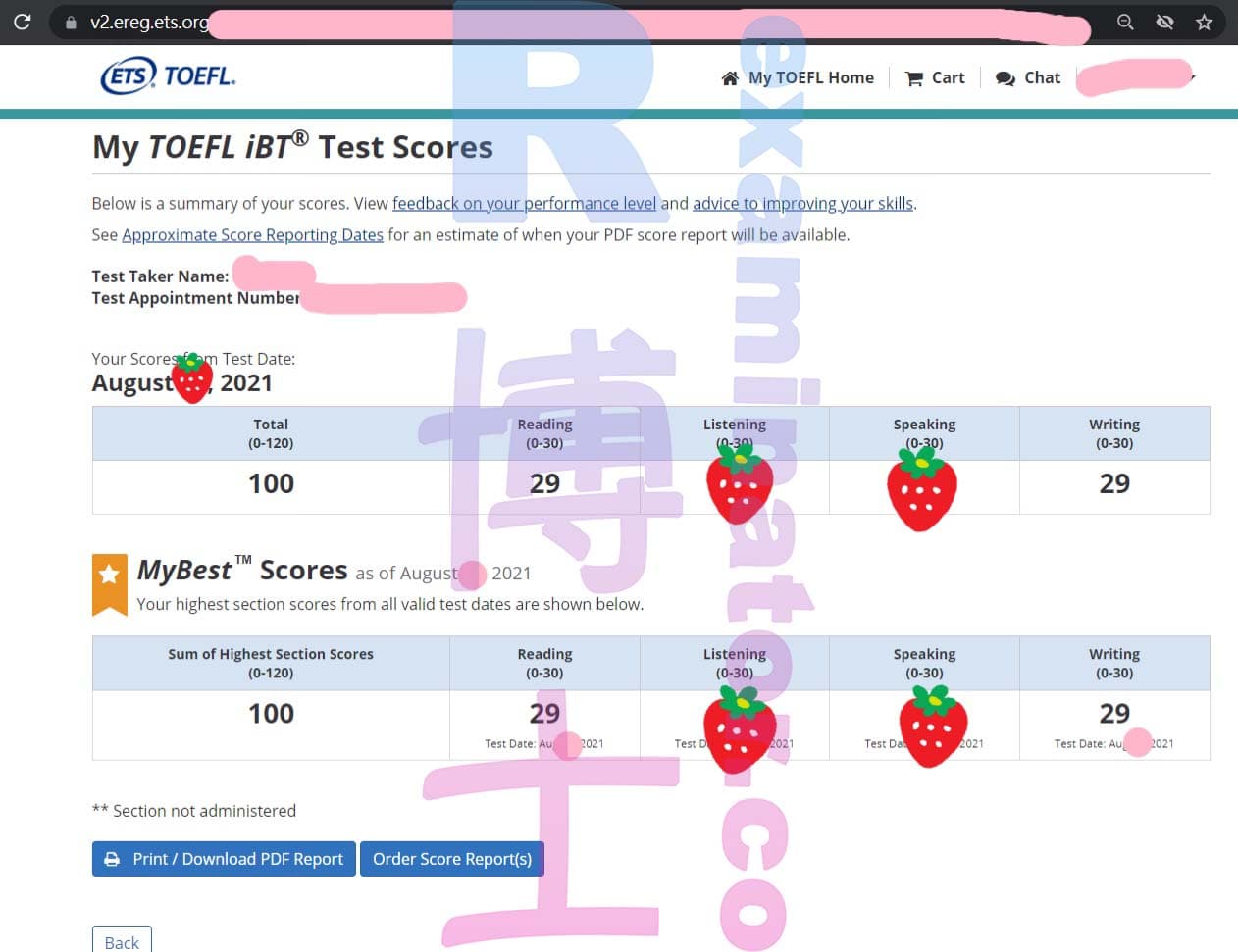 score image for Trampa en TOEFL success story #188