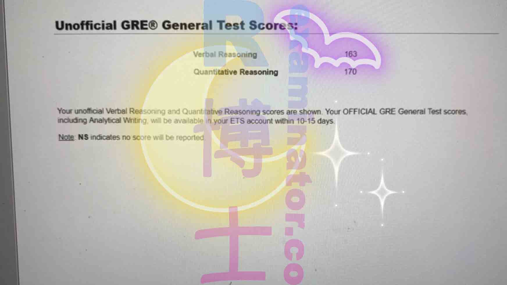 score image for Trampa en GRE success story #217