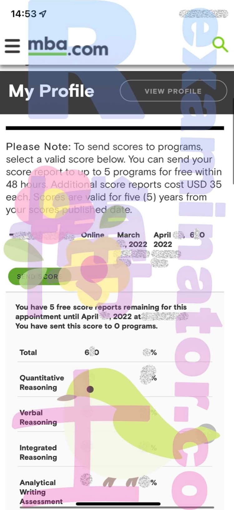 score image for Trampa en GMAT success story #292