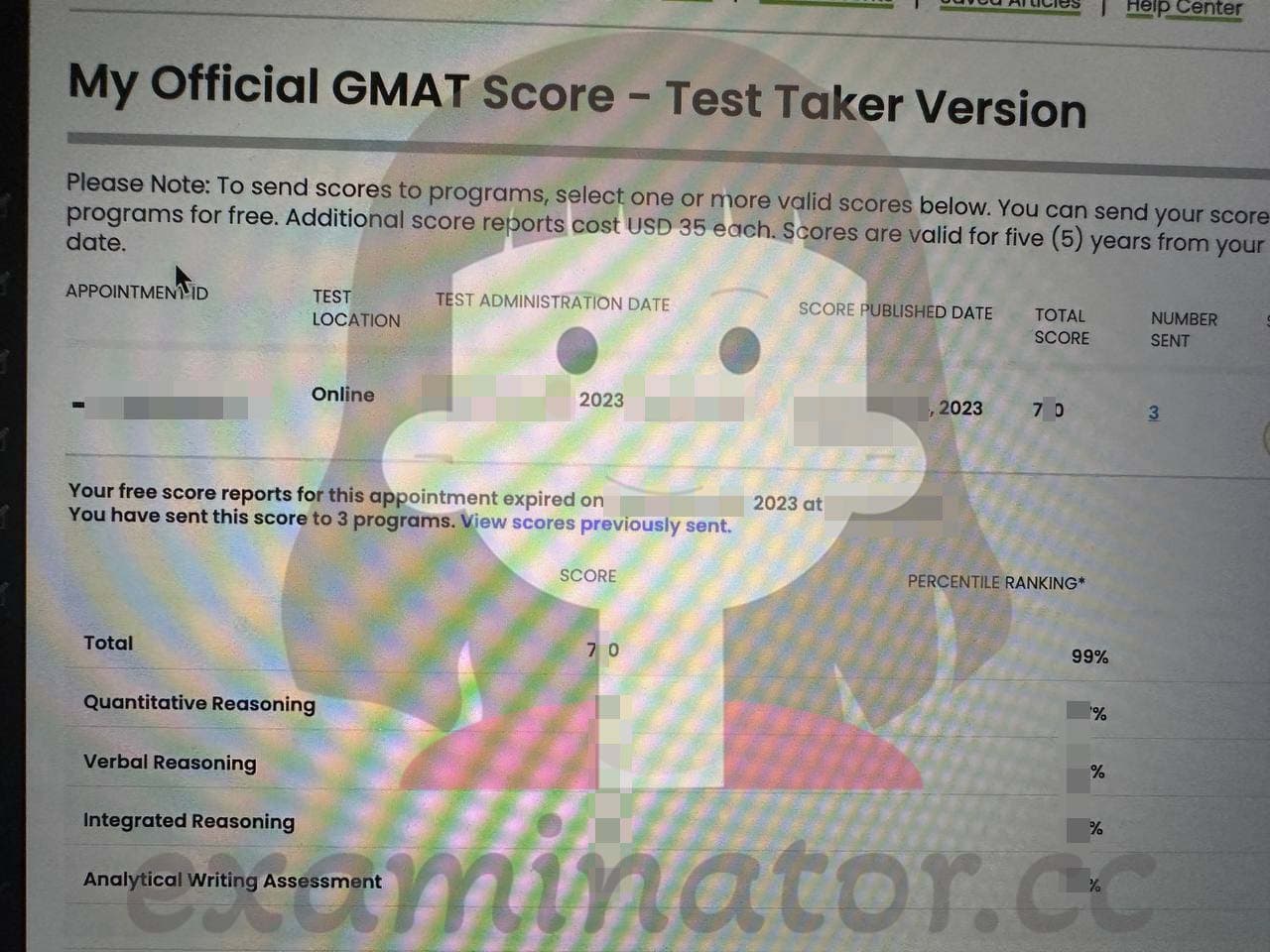 score image for Trampa en GMAT success story #581